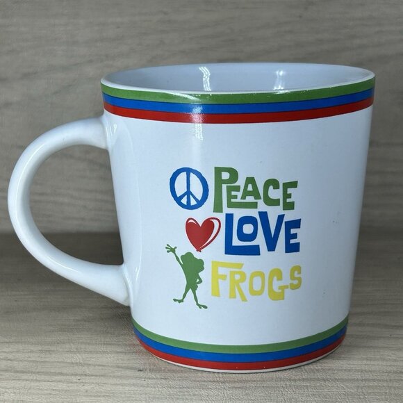 Rainforest Cafe Mug Peace Love Frogs Red Blue Green Yellow - Picture 5 of 6